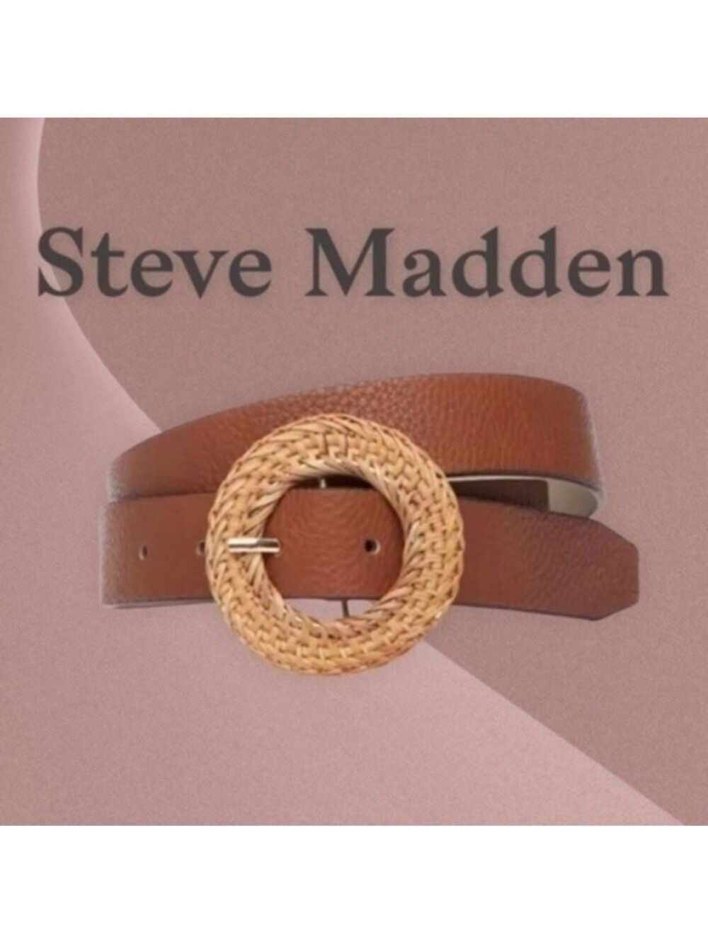 STEVE MADDEN Faux Leather Round Woven Wicker Buckle Belt  NWT/LG